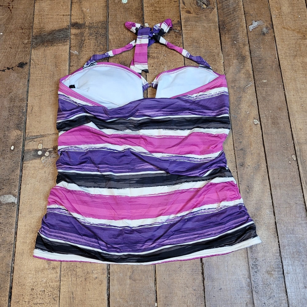 Apt 9 purple Striped Tankini bathing suit Top Lined Shelf Bra Pads - Picture 2 of 7